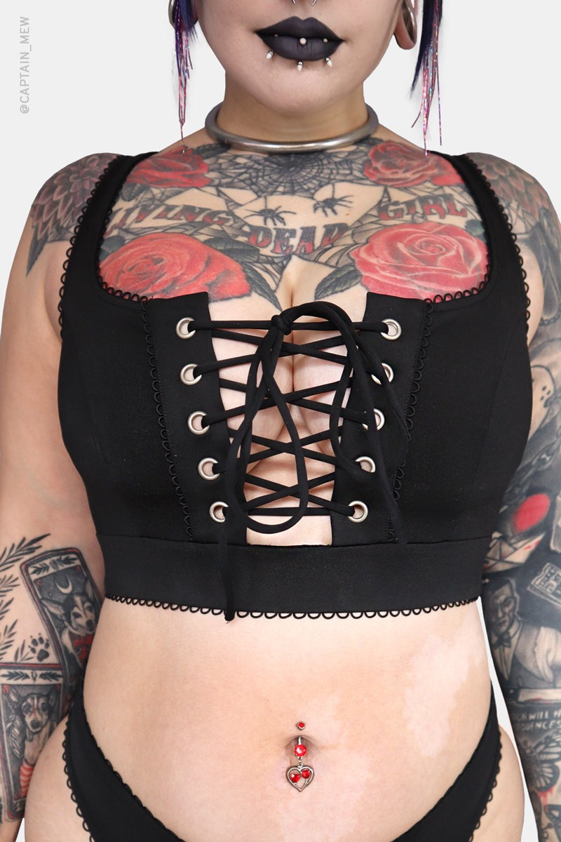 womens black emo bikini top