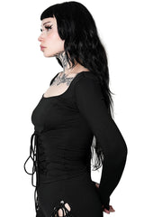 gothic black lace-up sleeve top
