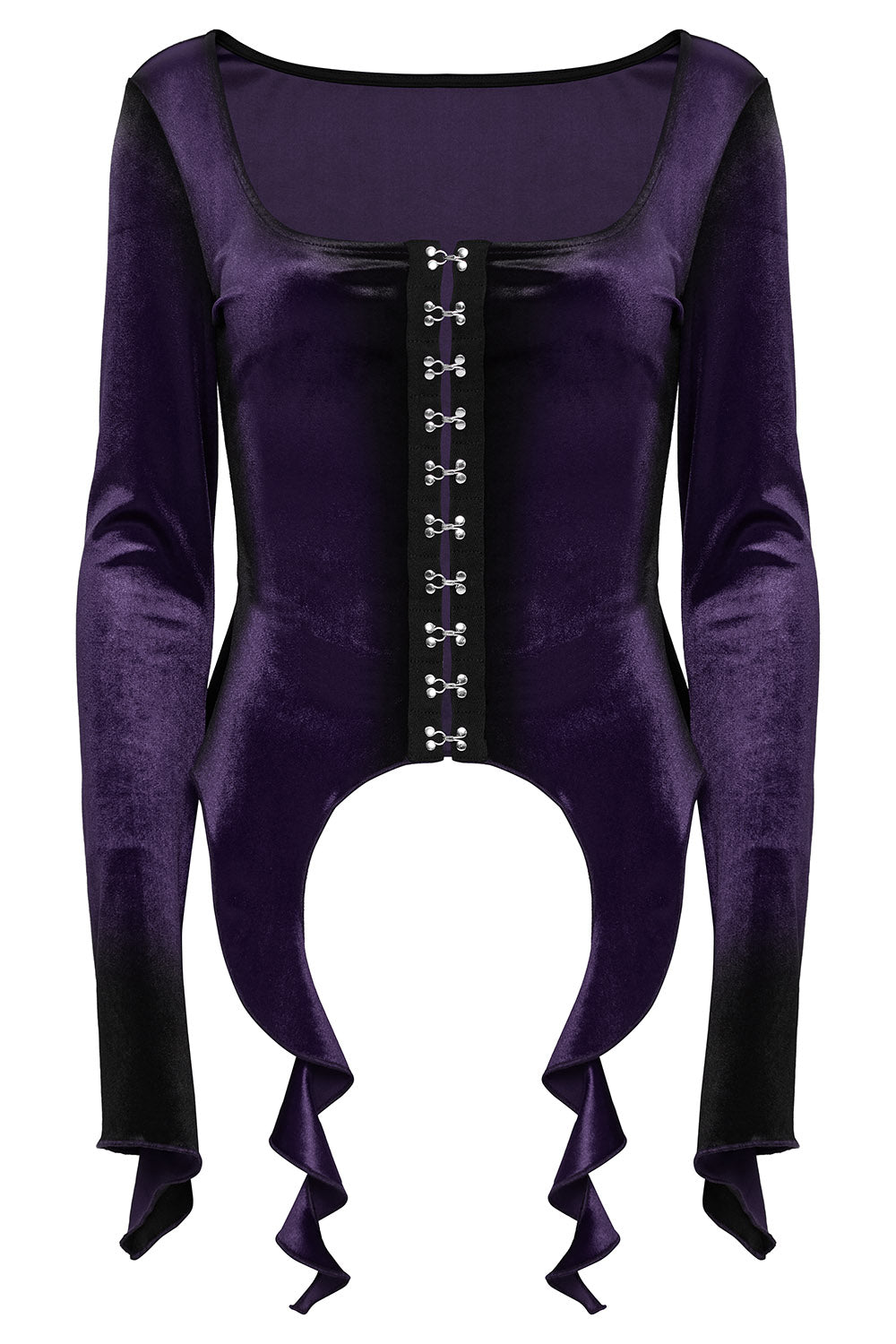 flared long sleeve witchy tattered hem top 