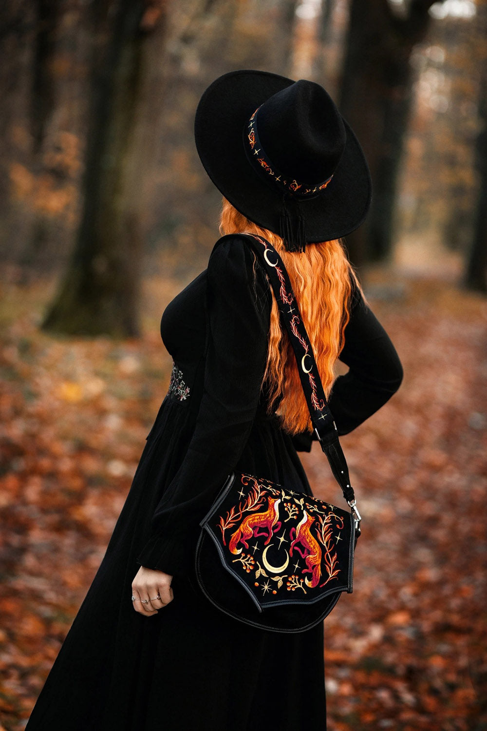 colorful vibrant witchy shoulder bag by restyle with a fox on it 