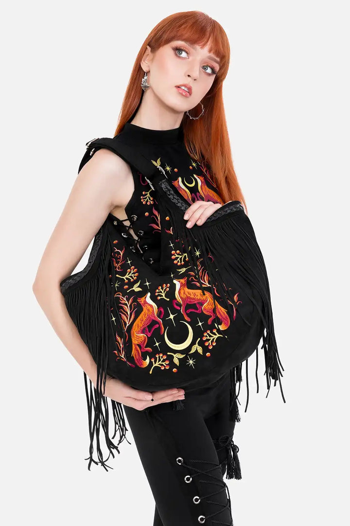 dark fairycore embroidered animal fox bag