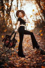 restyle embroidered fox, moon, and leaf shoulder bag for autumn 