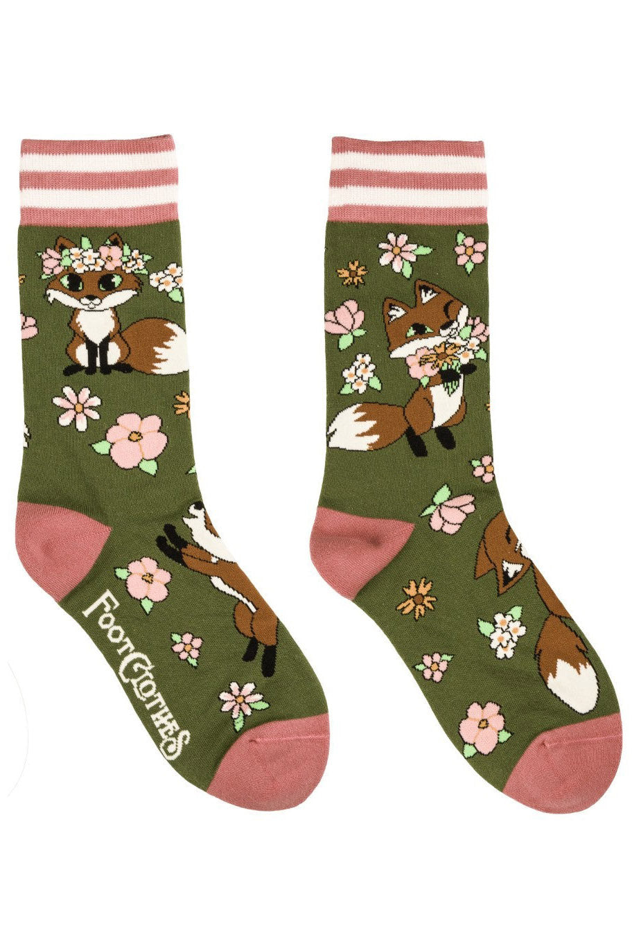pink and green floral socks