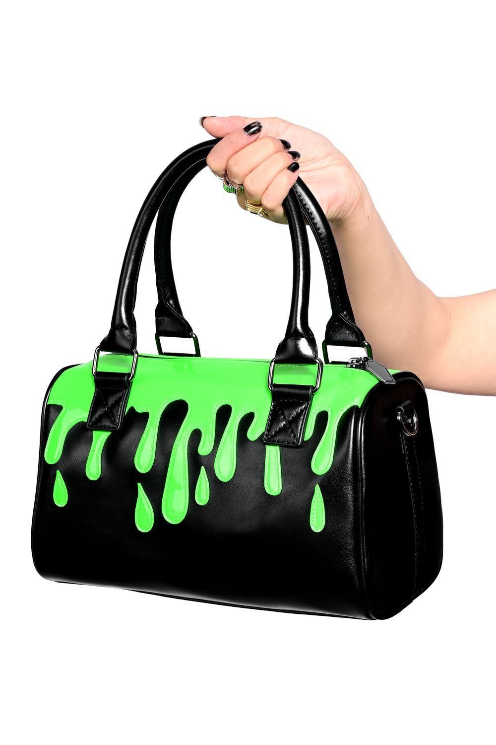 black and green punk purse