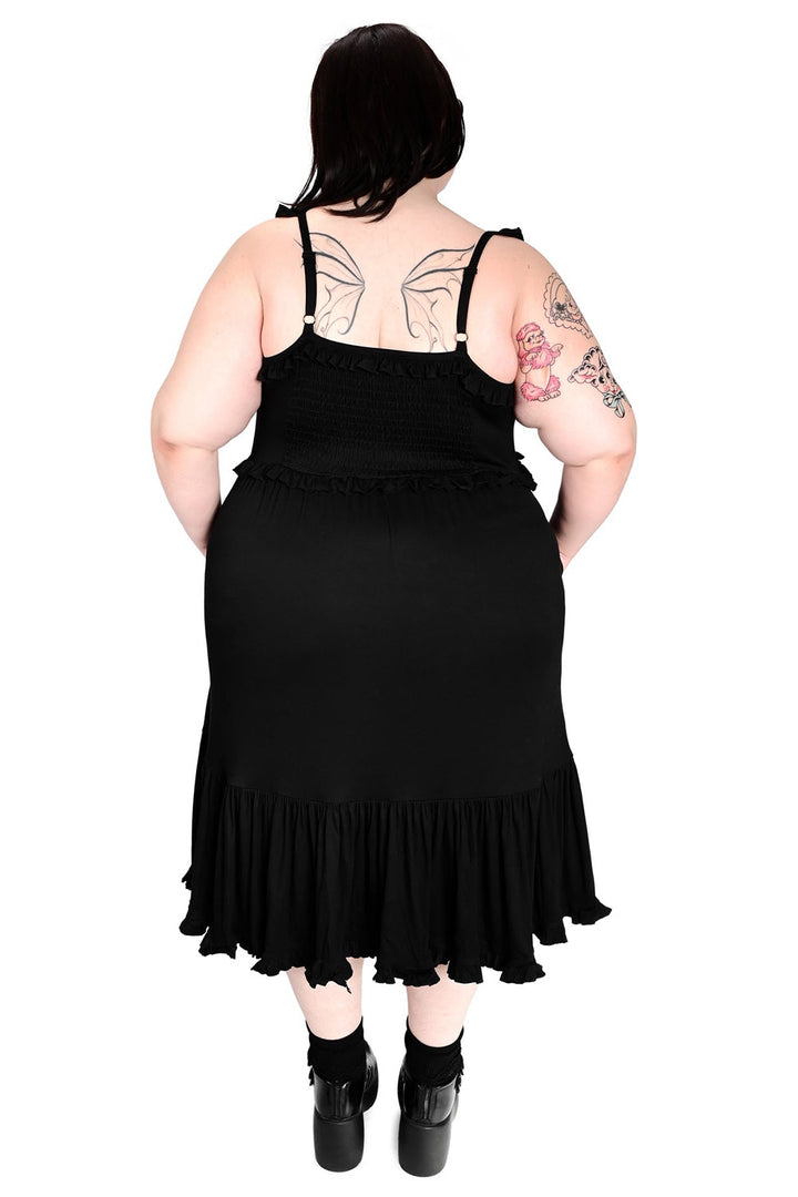 smocked midi length gothic dress