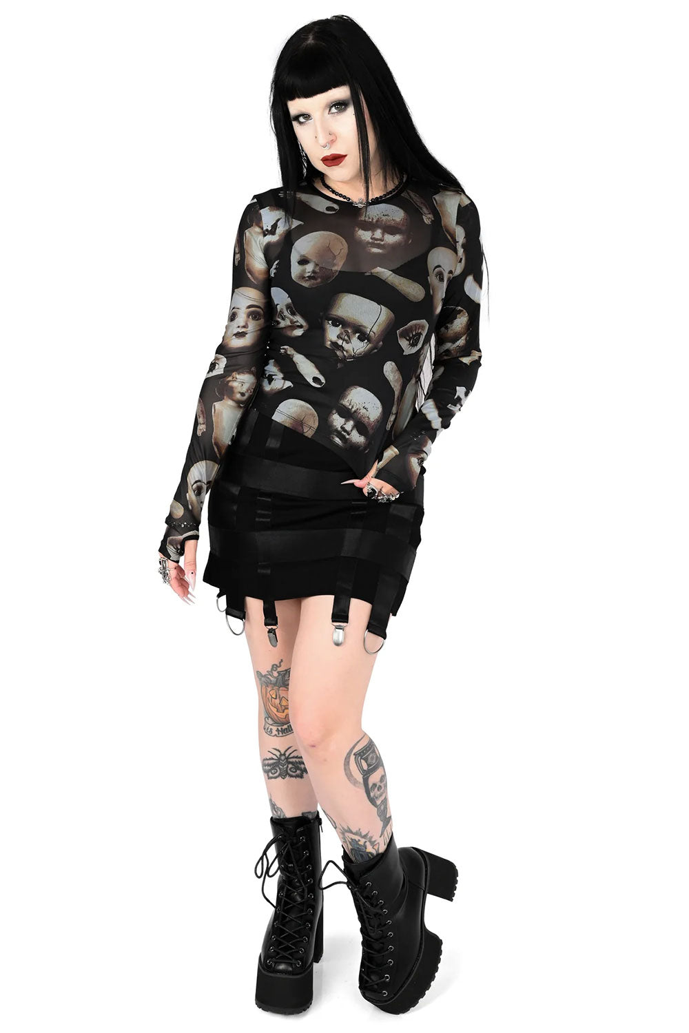 Goth fashion creepy top with doll heads