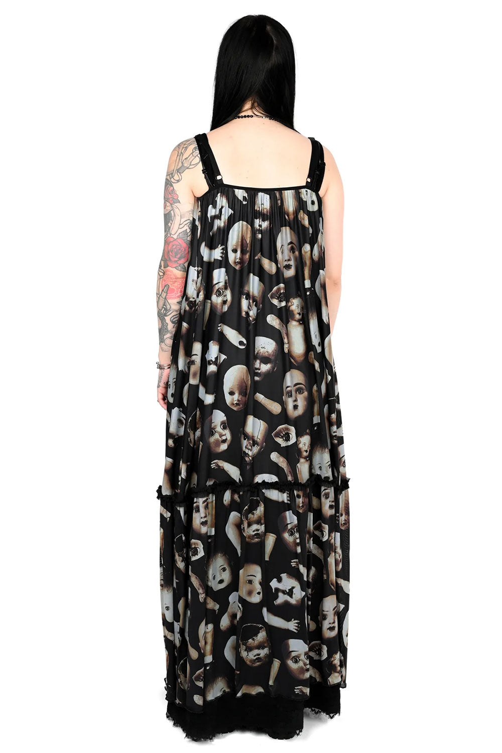 Womens long dress with scary doll part fabric