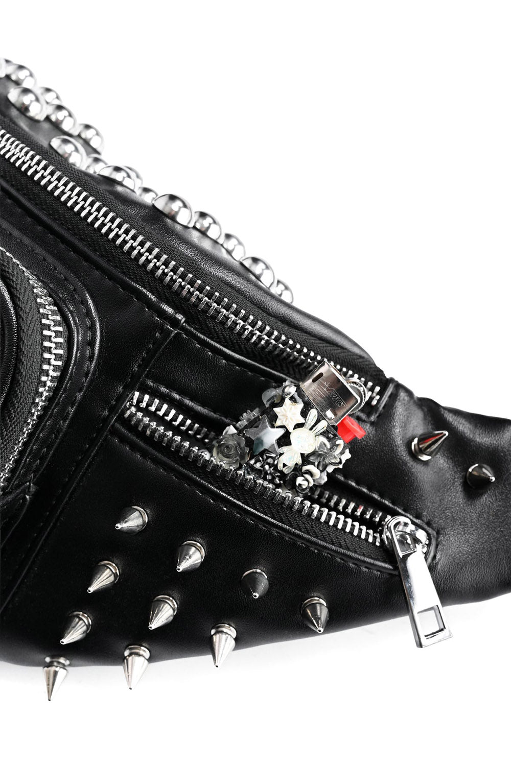 black vegan leather studded fanny pack bag for festivals 