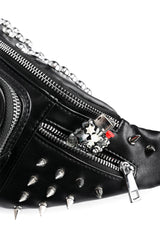 black vegan leather studded fanny pack bag for festivals 