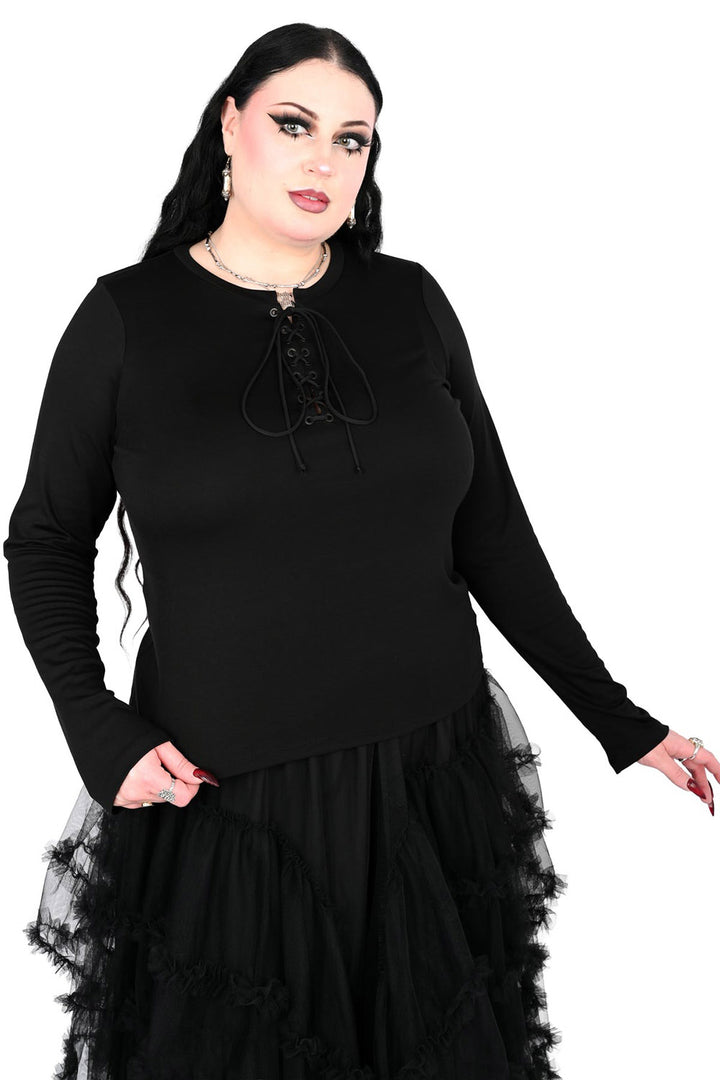 plus size punk lace up long sleeve top