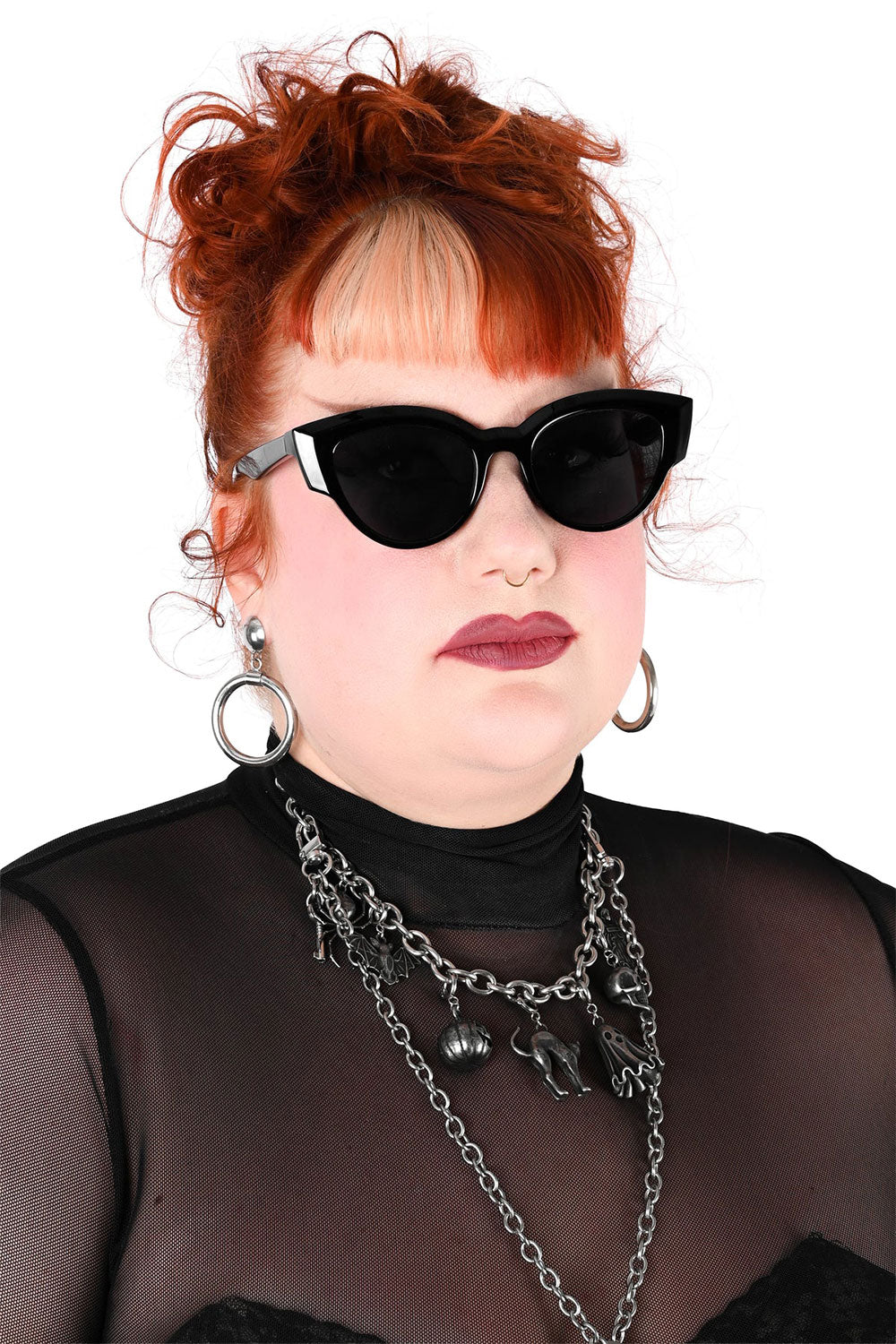Black cat eye sunglasses with black lenses
