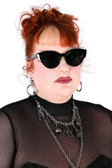 Black cat eye sunglasses with black lenses