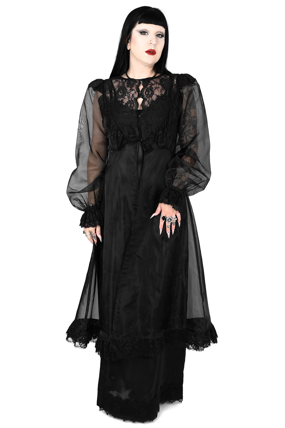 goth punk womens sleepwear nightgown duster in black organza