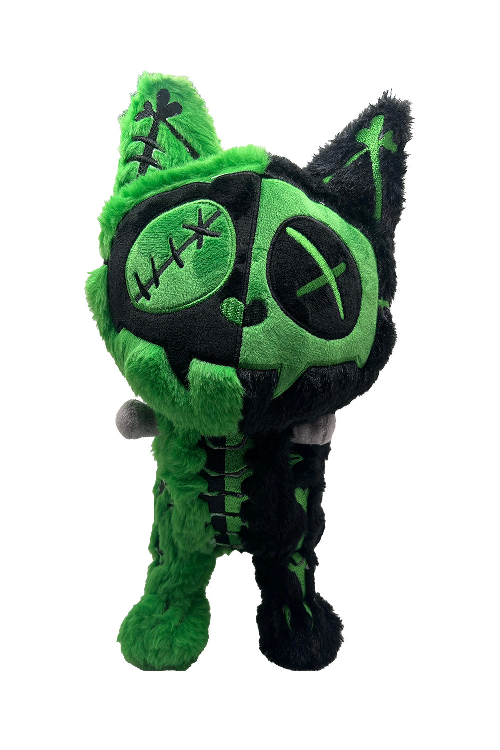 black and green frankenstein kitty plushie
