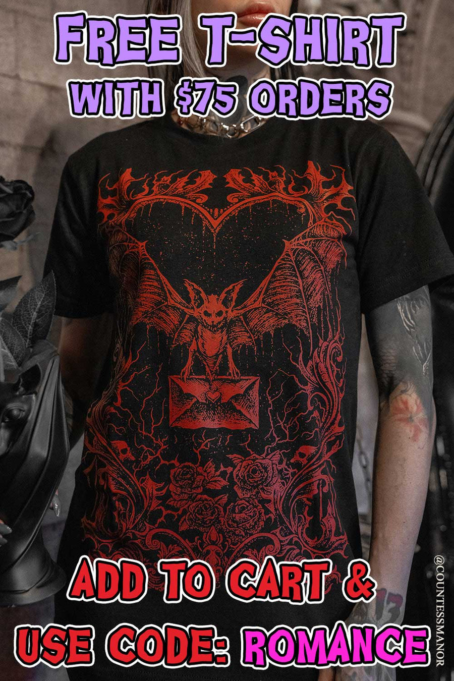 Bat Romance T-shirt [Blood Red]