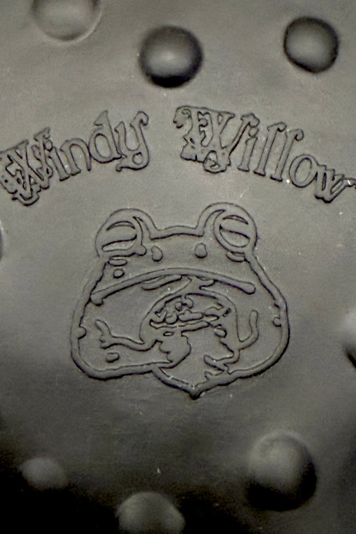 whimsigoth vinyl black frog tad shaped handbag by windy willow