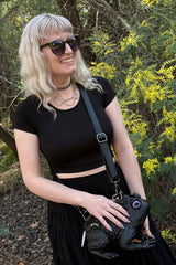 spooky black frog tad shaped handbag by windy willow