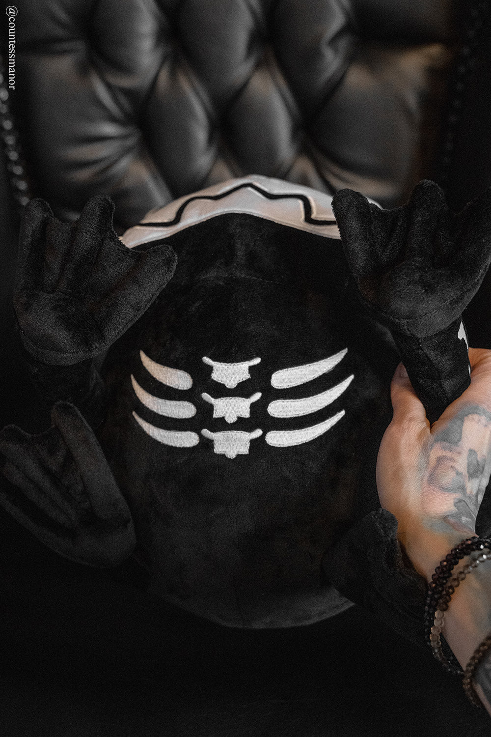 skeleton frog stuffed animal with embroidered bones