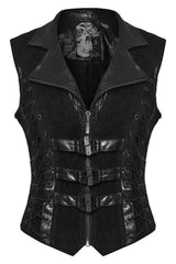 fitted punk vest with front zipper and buckles
