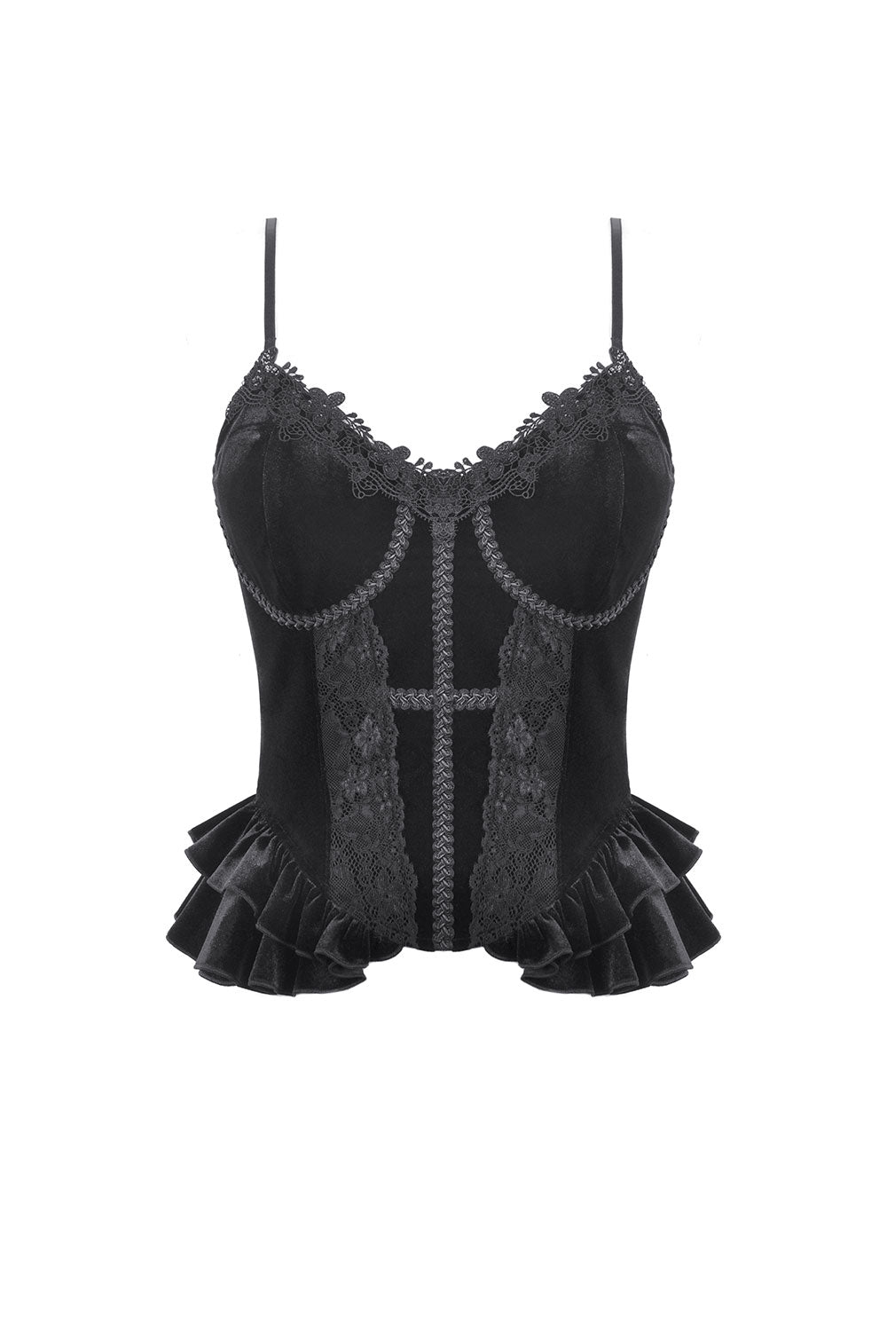 Patchwork cross trimmed vintage gothic tank top