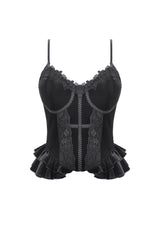 Patchwork cross trimmed vintage gothic tank top