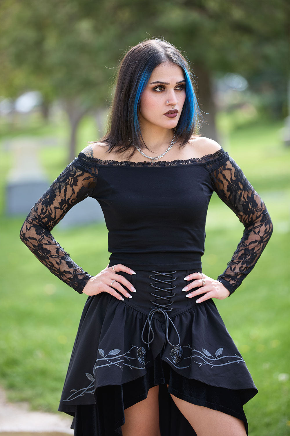 VampireFreaks romantic goth long sleeve black lace womens top