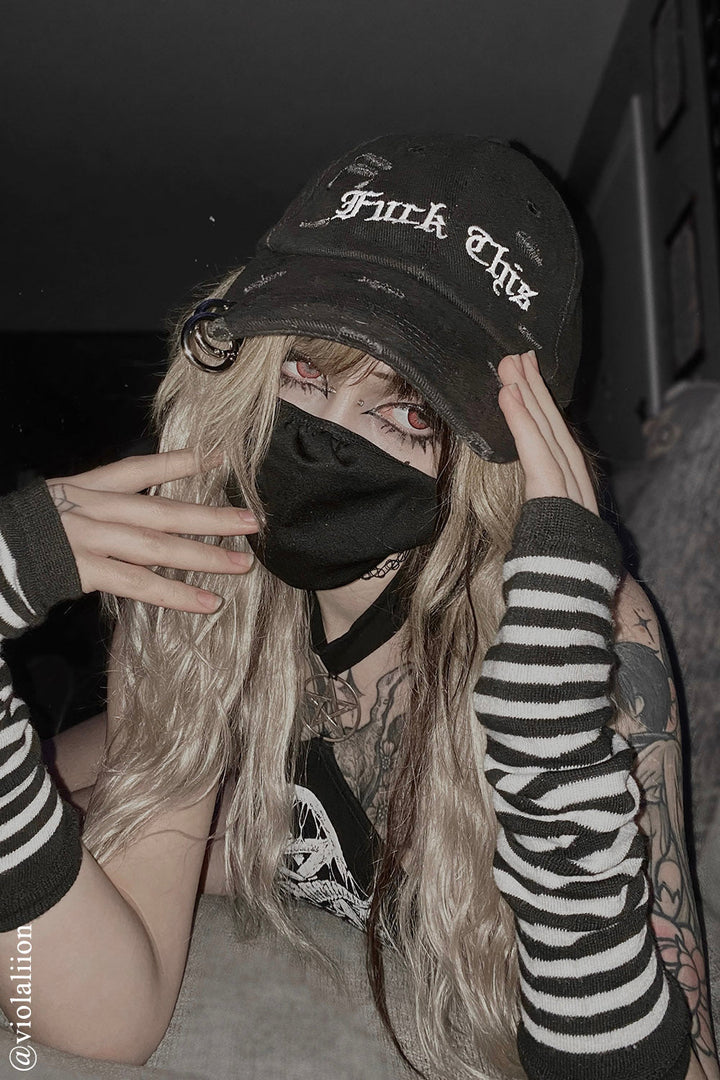 Fuck This Pierced Baseball Cap - hats & scarves & headwear - VampireFreaks - VampireFreaks