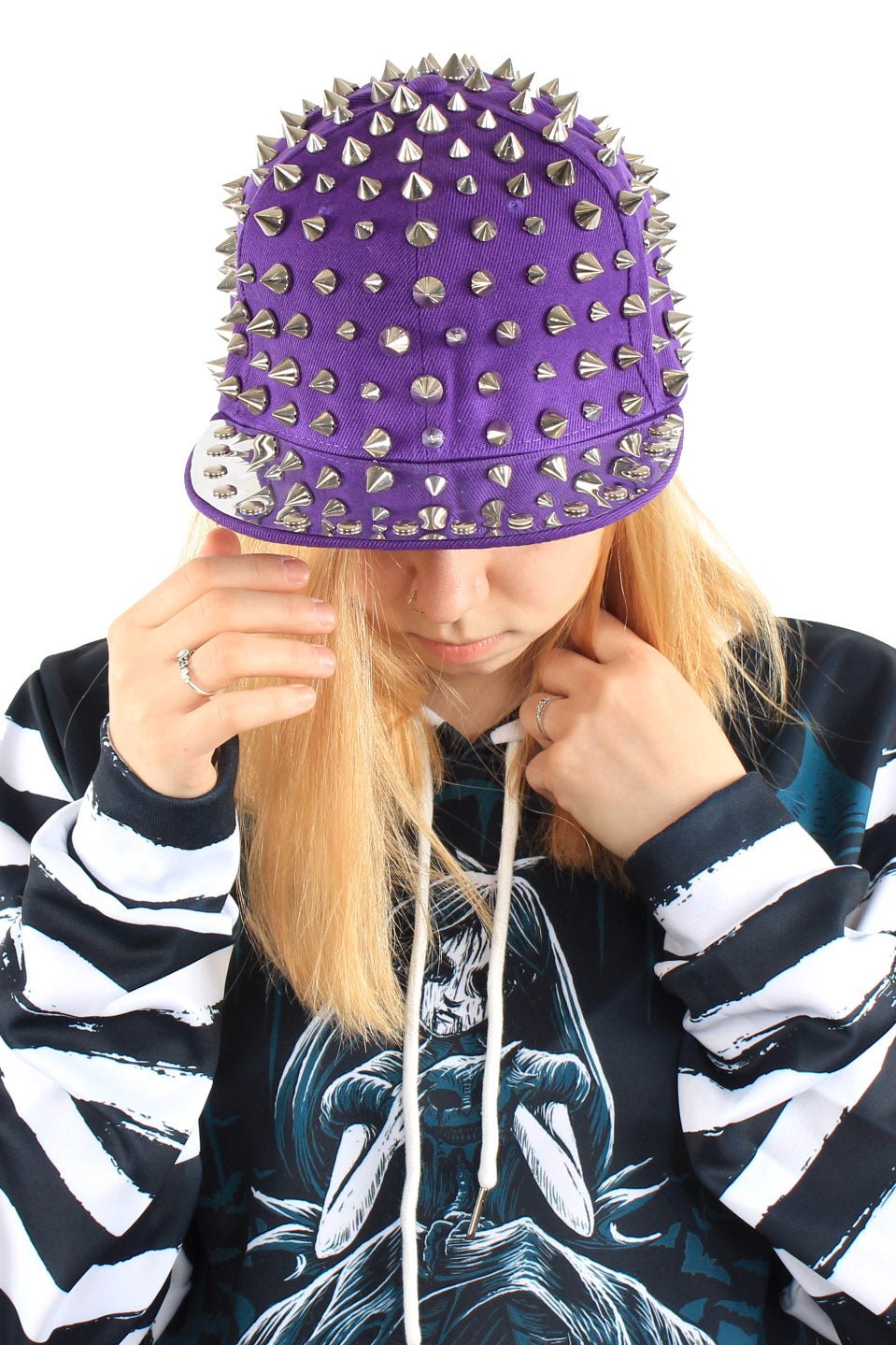 Full Spike Cap Hat [Purple] - hats & scarves & headwear - VampireFreaks - Poizen Industries