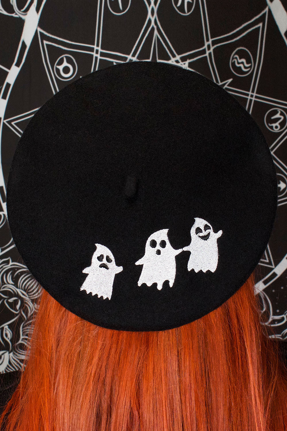 womens spooky black beret