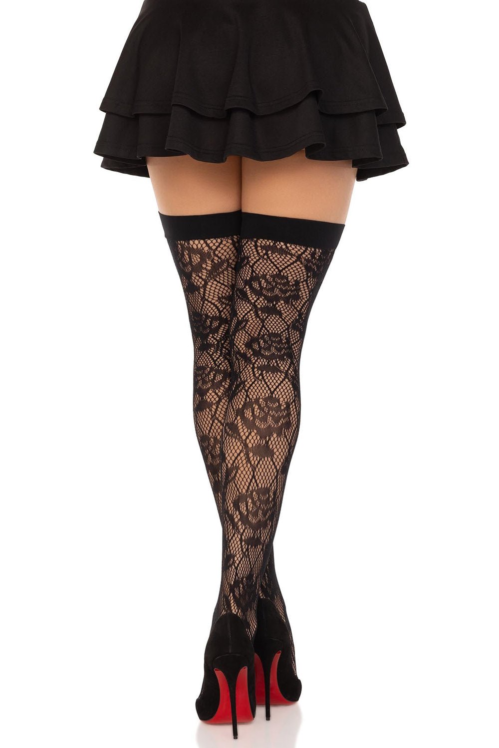 Funeral Flowers Fishnet Thigh High Stockings - socks & stockings - VampireFreaks - Leg Avenue