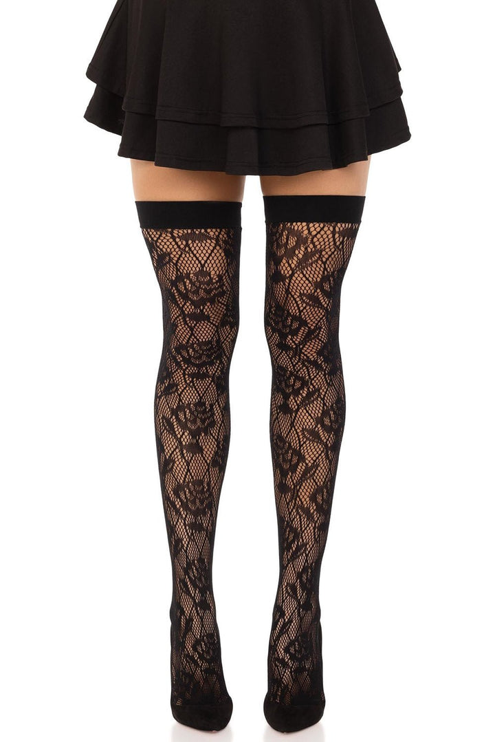 Funeral Flowers Fishnet Thigh High Stockings - socks & stockings - VampireFreaks - Leg Avenue