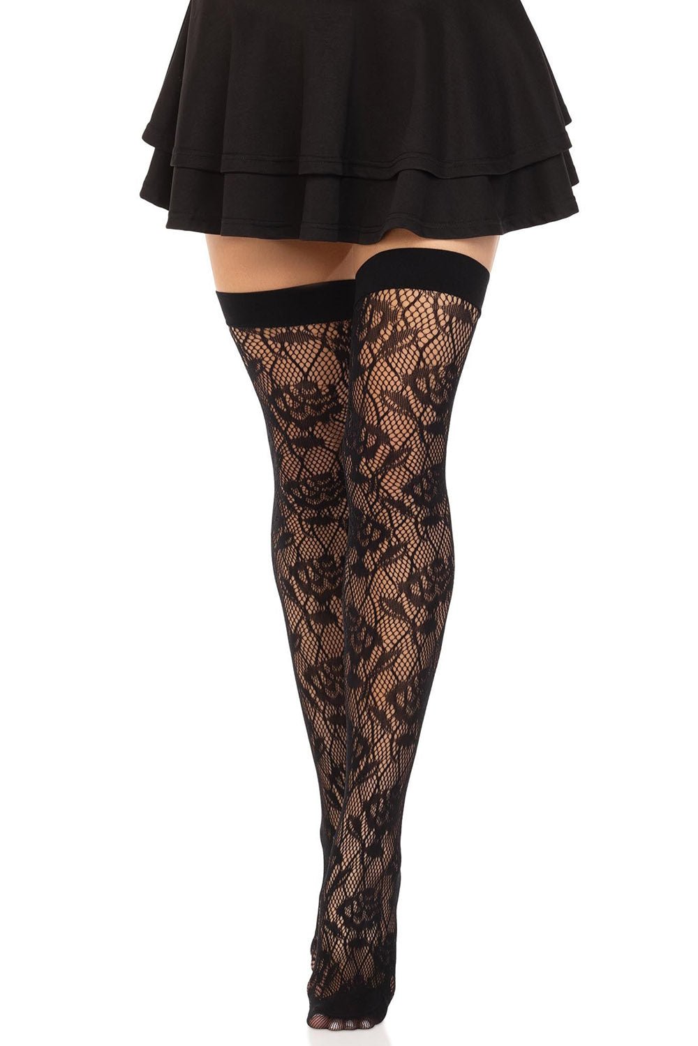 Funeral Flowers Fishnet Thigh High Stockings - socks & stockings - VampireFreaks - Leg Avenue