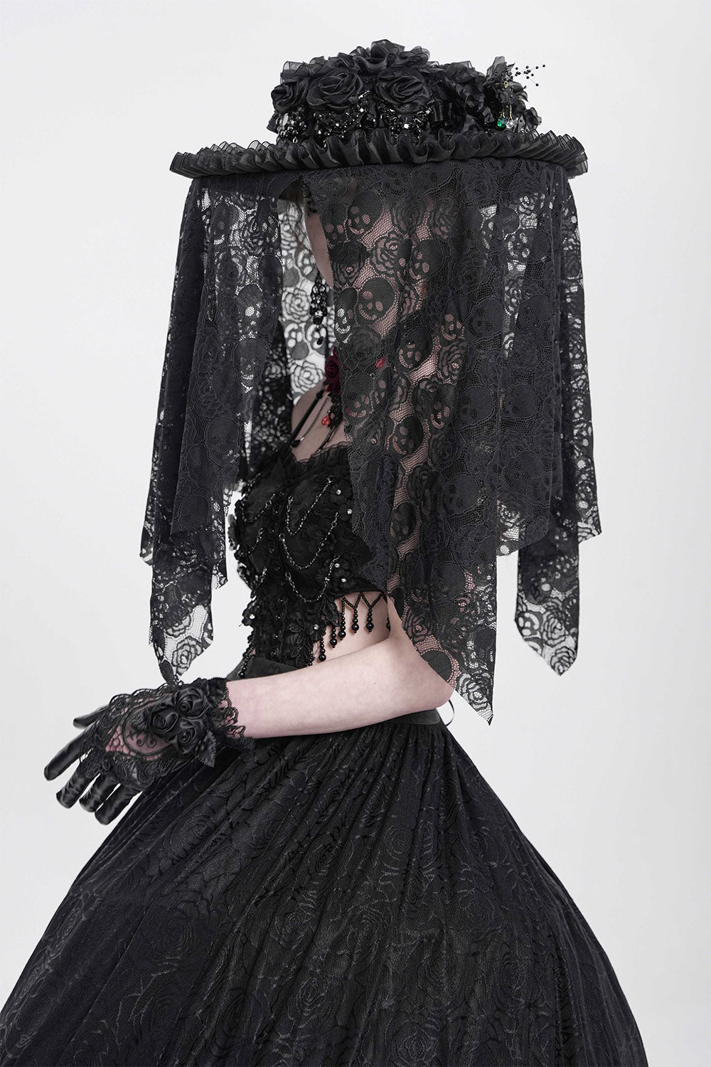 skull lace ruffled large brimmed hat