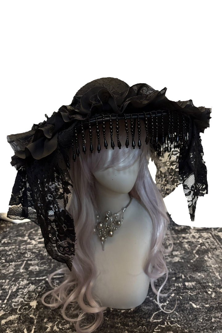 funeral hat made of black lace 