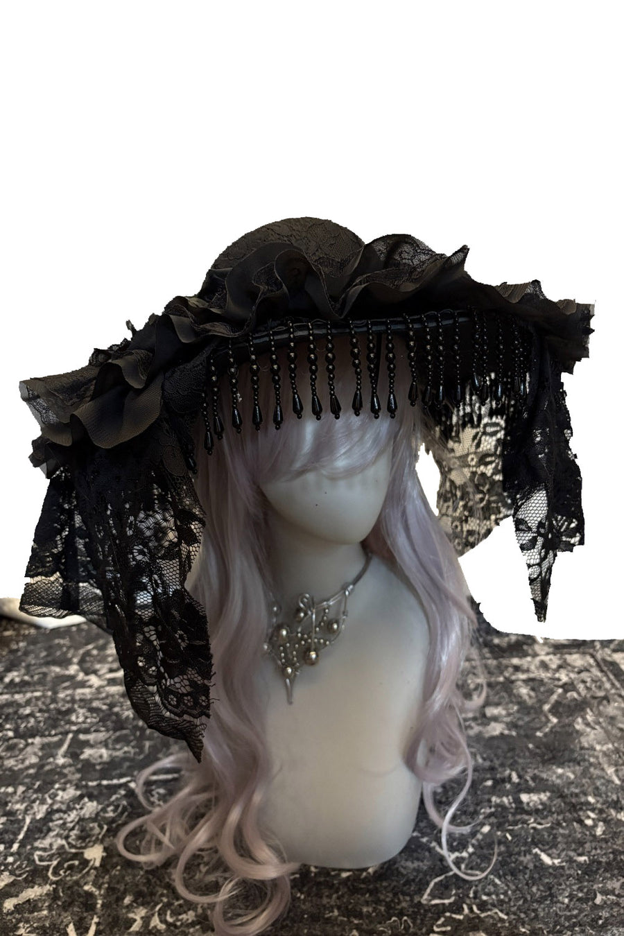 funeral hat made of black lace 