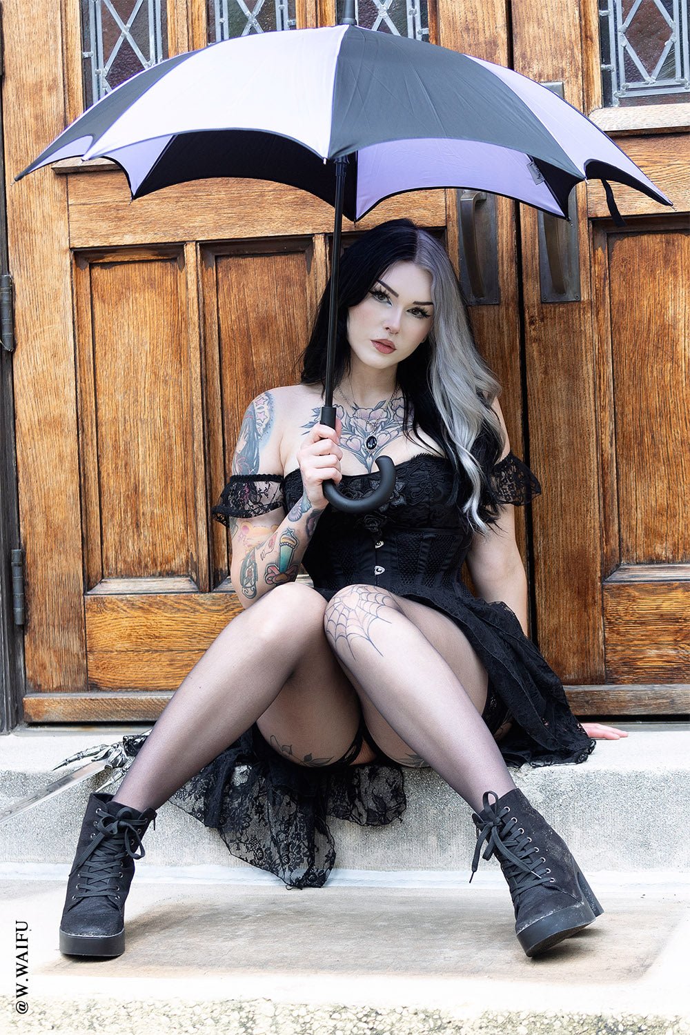 Funeral Procession Umbrella [BLACK/PURPLE] - umbrellas - VampireFreaks - VampireFreaks