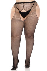 Funerary Fishnet Suspender Tights [PLUS SIZE] - socks & stockings - VampireFreaks - Leg Avenue