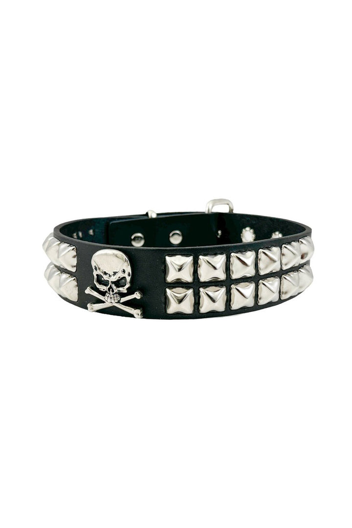 mens leather punk pyramid studded collar necklace