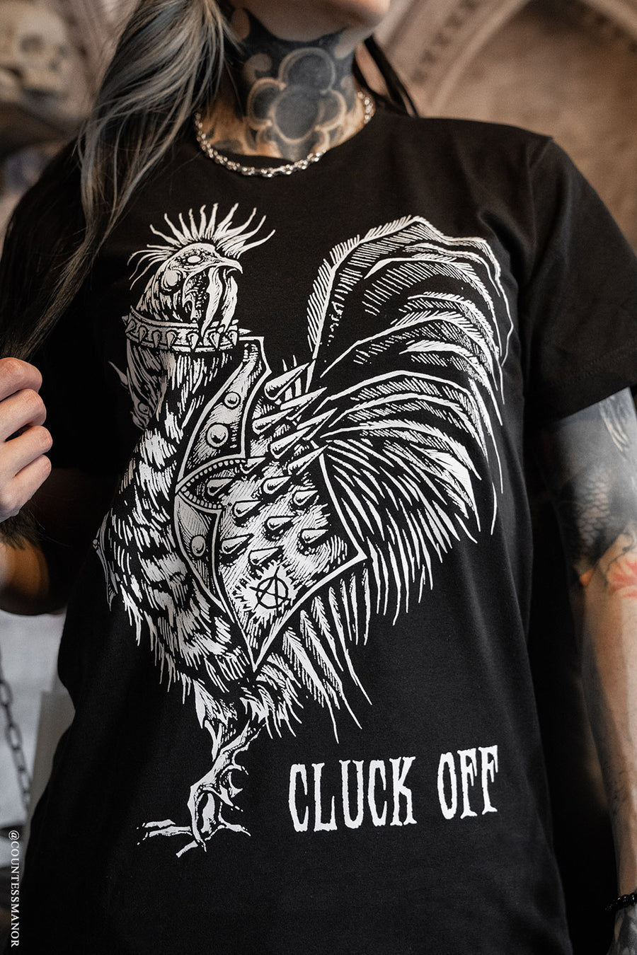 chicken wearing punk battle jacket novelty shirt