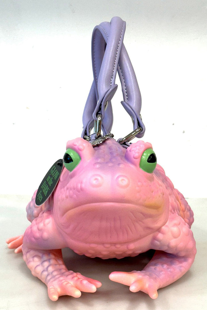 pastel pink fro handbag with purple straps 