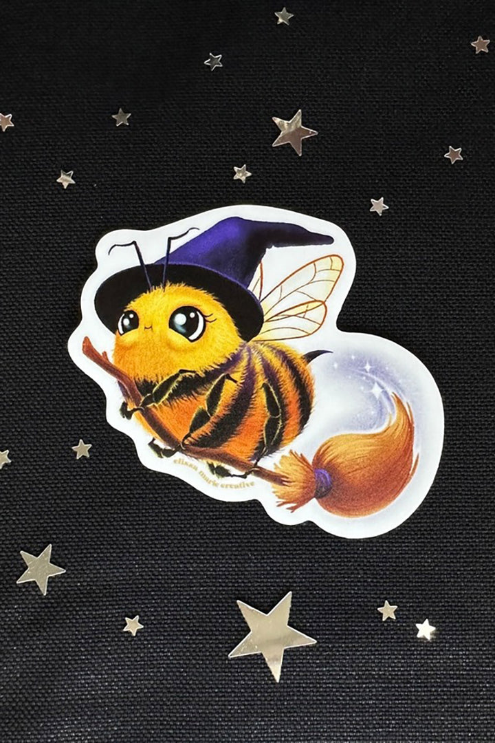 sticker of bumble bee wearing a witch hat