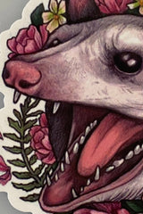 gothic possum sticker with flowers 