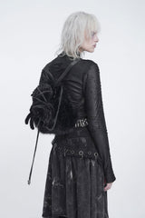 Model wearing devil fashion spider backpack