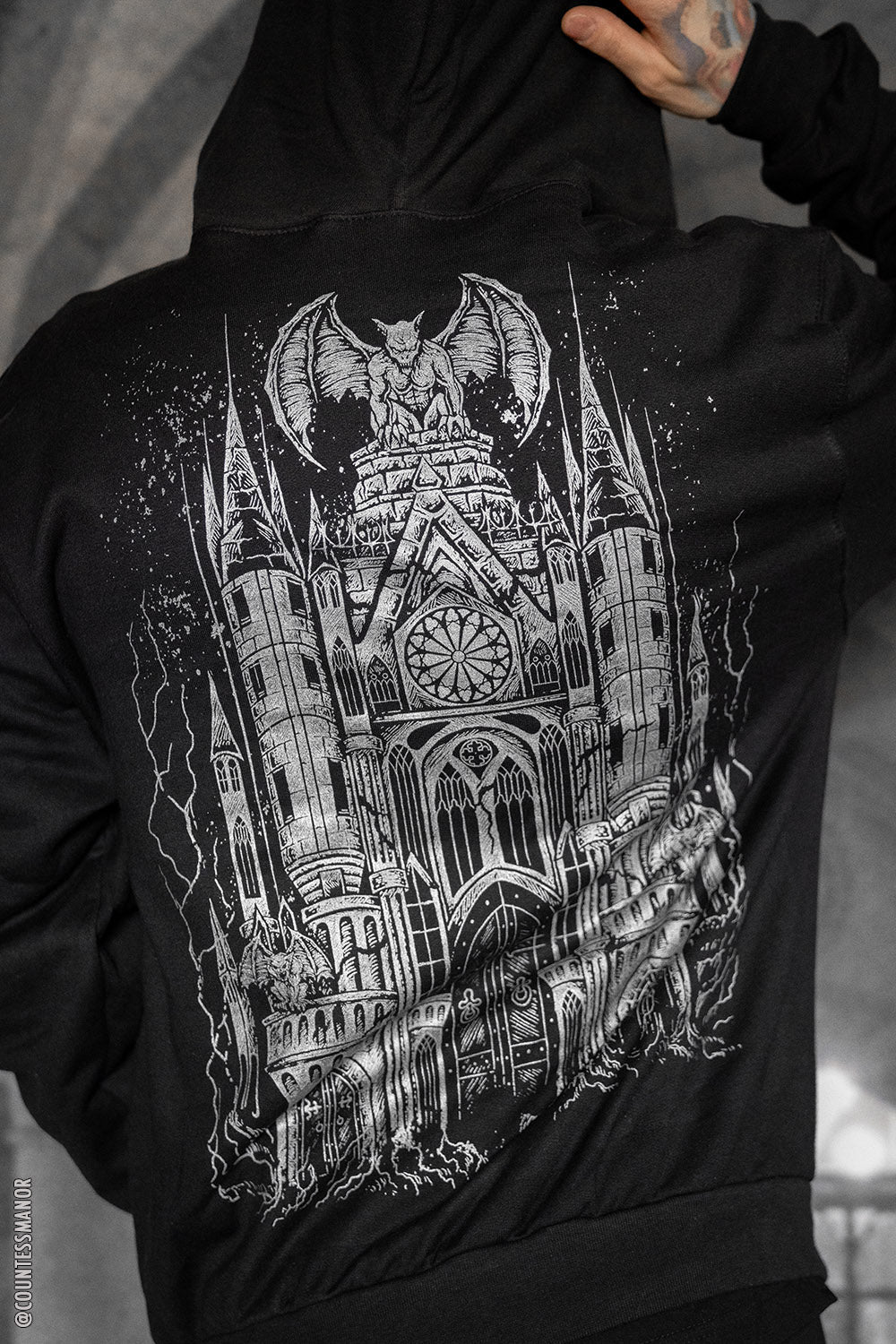 Gargoyle Cathedral Hoodie [METALLIC SILVER] - mens outerwear - VampireFreaks - VampireFreaks