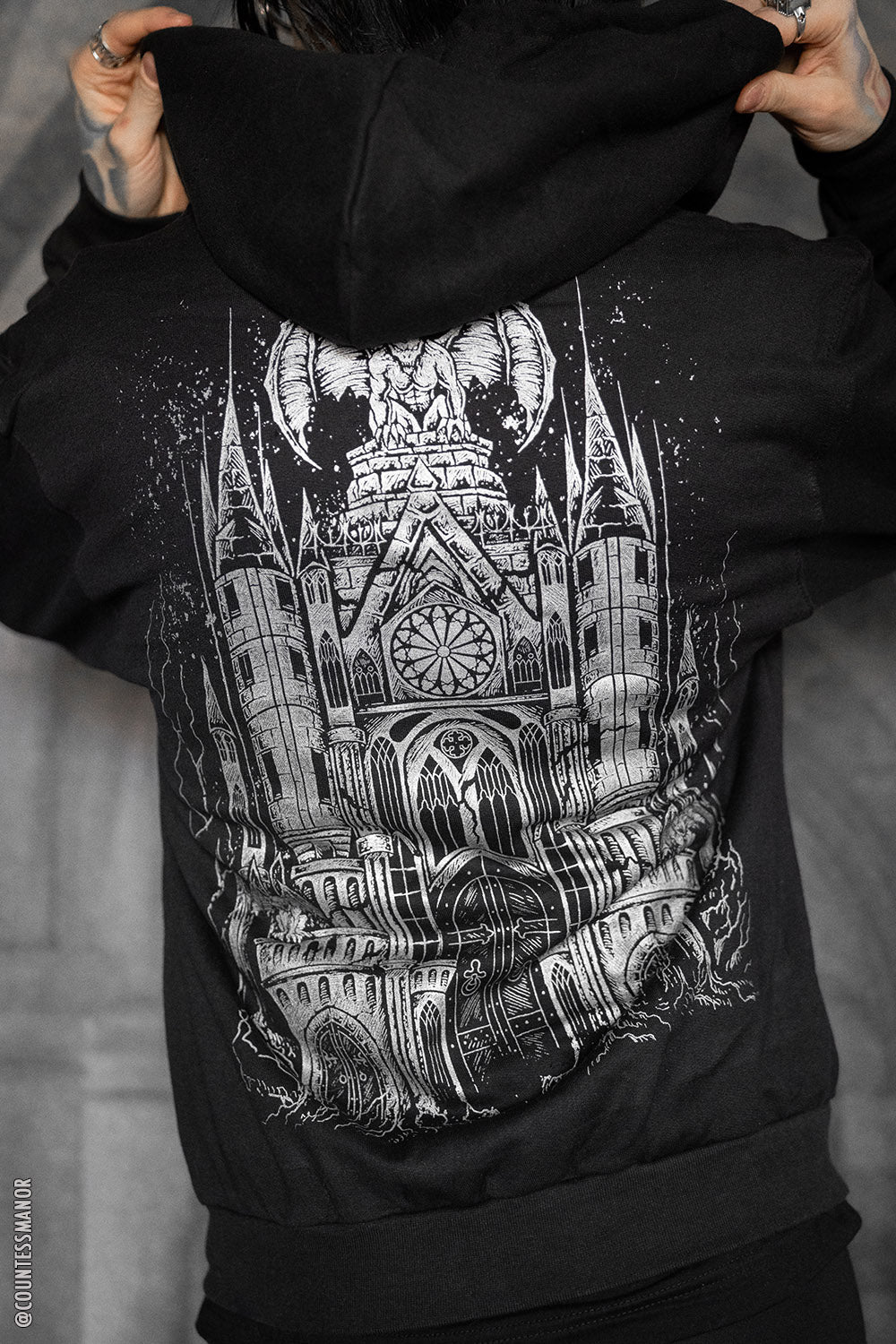 Gargoyle Cathedral Hoodie [METALLIC SILVER] - mens outerwear - VampireFreaks - VampireFreaks