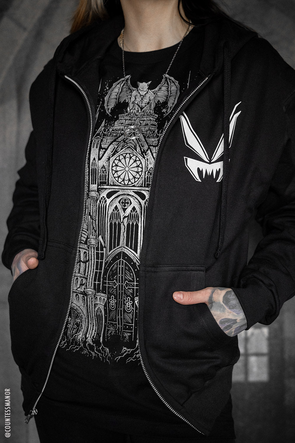 Gargoyle Cathedral Hoodie [METALLIC SILVER] - mens outerwear - VampireFreaks - VampireFreaks