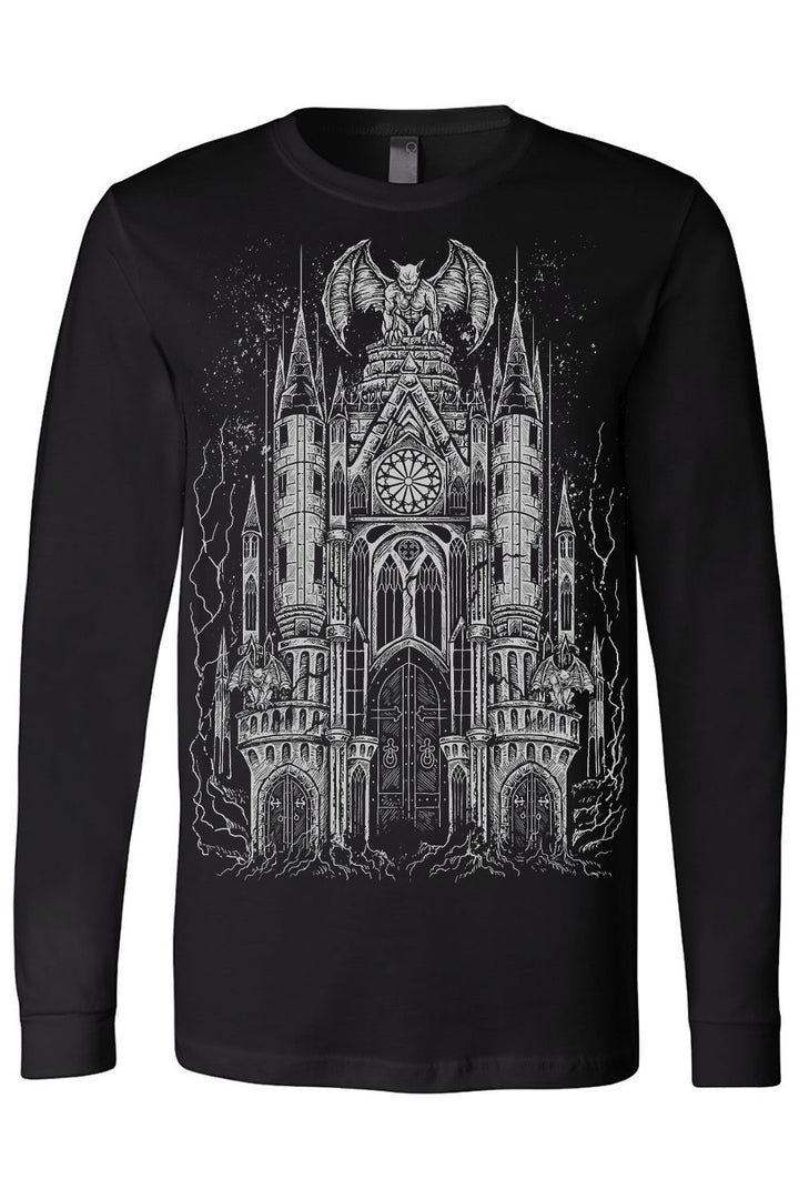 mens long sleeve  gothic cathedral tshirt