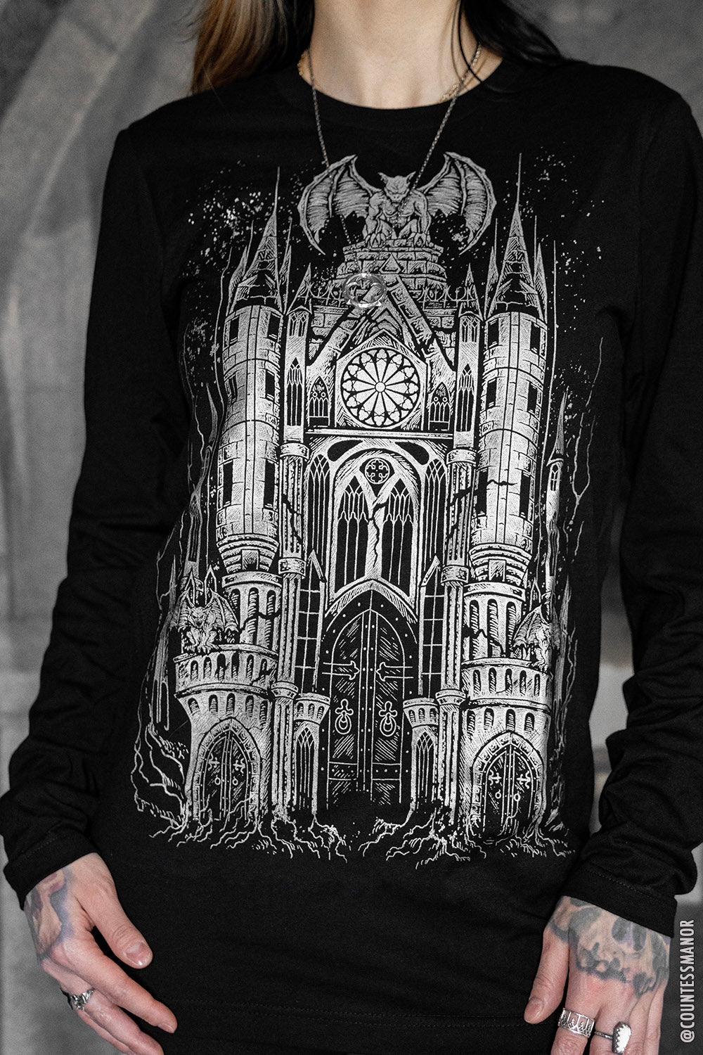 Gargoyle Cathedral T-shirt [METALLIC SILVER] - graphic t-shirt - VampireFreaks - VampireFreaks