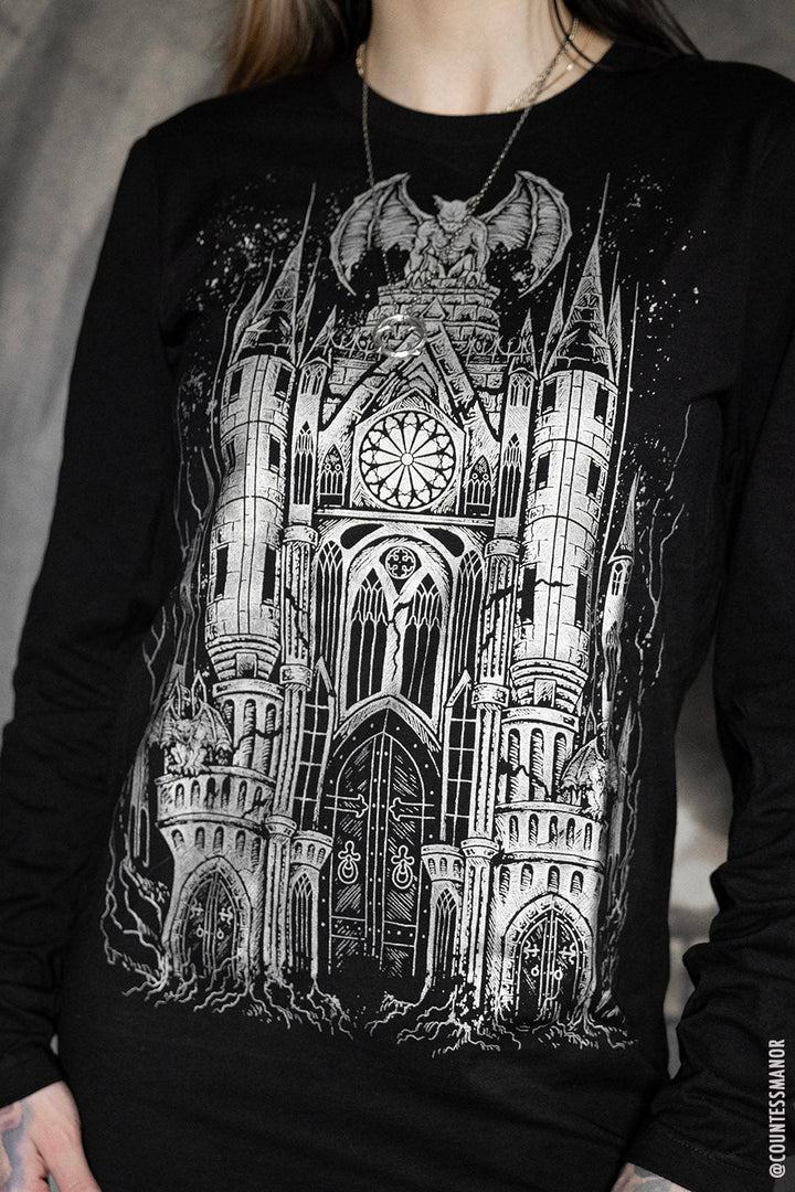 Gargoyle Cathedral T-shirt [METALLIC SILVER] - graphic t-shirt - VampireFreaks - VampireFreaks