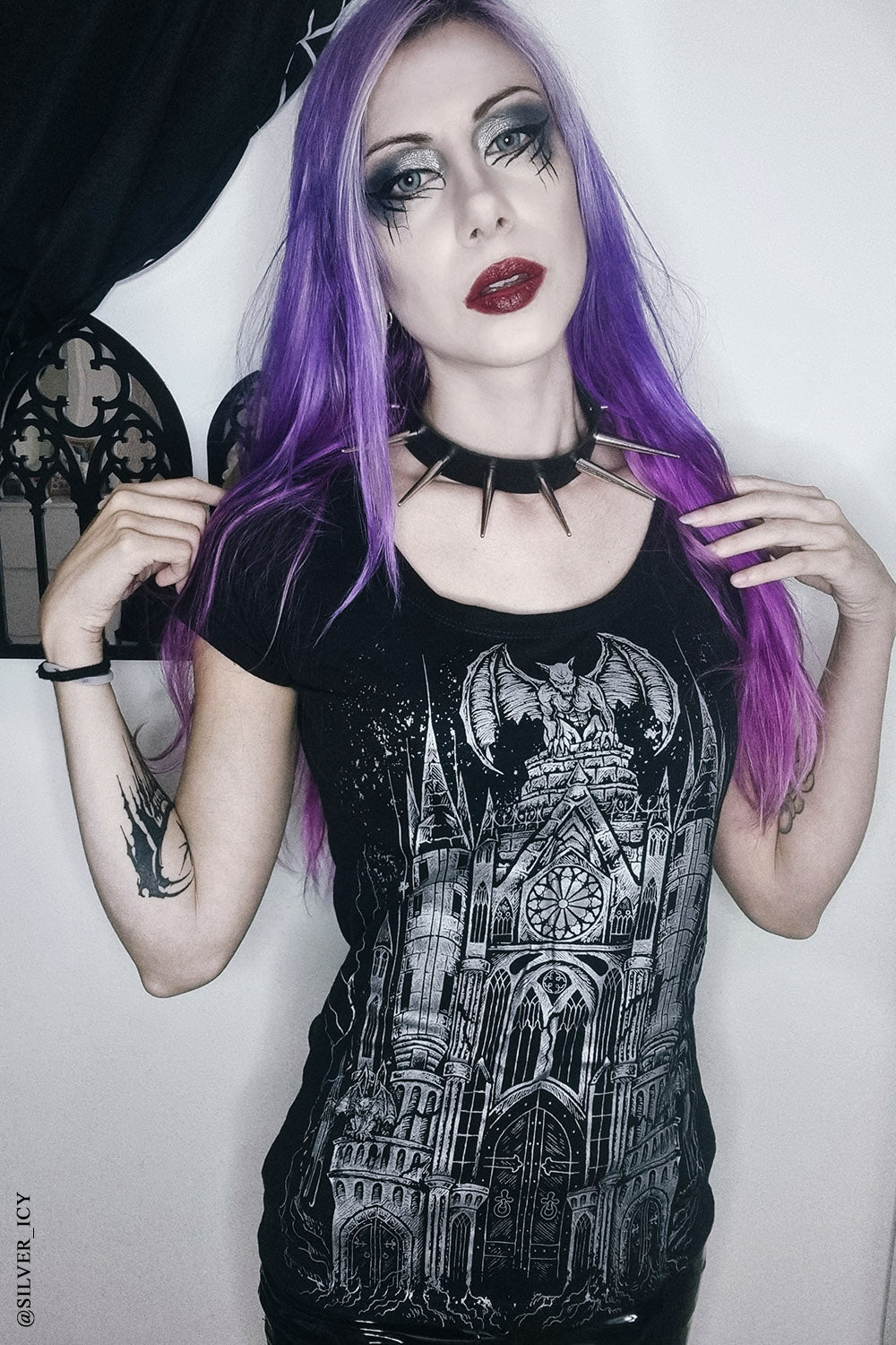 Gargoyle Cathedral T-shirt [METALLIC SILVER] - graphic t-shirt - VampireFreaks - VampireFreaks